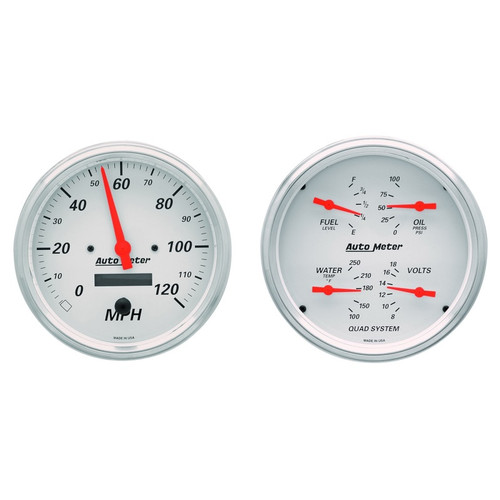 AutoMeter Gauge Kit 2 Pc. Quad & Speedometer 5in. Arctic White - 1303 Photo - Primary