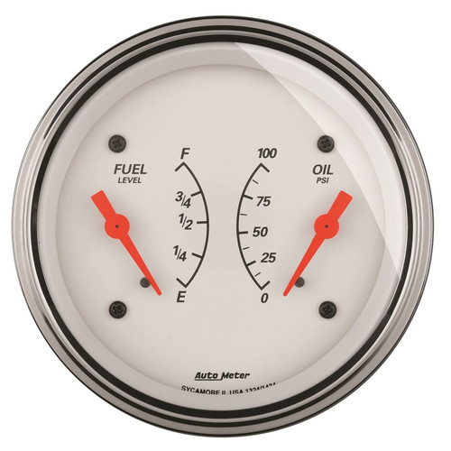 AutoMeter Gauge Dual Fuel & Oilp 3-3/8in. 240 Ohm(e) to 33 Ohm(f) & 100PSI Elec Arctic White - 1313 Photo - Primary