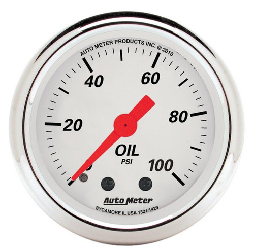 AutoMeter Gauge Oil Press 2-1/16in. 100PSI Mech Arctic White - 1321 Photo - Primary