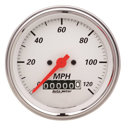AutoMeter Gauge Speedometer 3-3/8in. 120MPH Elec. Prog. W/ Wheel Odo Arctic White - 1379 Photo - Primary