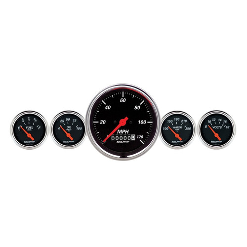 AutoMeter Gauge Kit 5 Pc. 3-3/8in. & 2-1/16in. Elec. Speedometer Designer Black - 1440 Photo - Primary