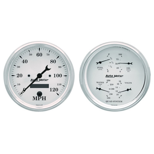 AutoMeter Gauge Kit 2 Pc. Quad & Speedometer 5in. Old Tyme White - 1603 Photo - Primary