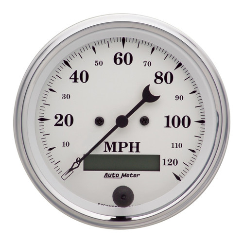 AutoMeter Gauge Speedo. 3-3/8in. 120MPH Elec. Prog. W/ Lcd Odo Old Tyme White - 1680 Photo - Primary