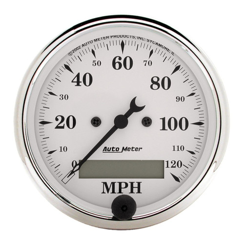 AutoMeter Gauge Speedo. 3-1/8in. 120MPH Elec. Prog. W/ Lcd Odo Old Tyme White - 1688 Photo - Primary