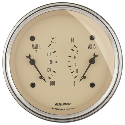 AutoMeter Gauge Dual Wtmp & Volt 3-3/8in. 250 Deg. F & 18V Elec Antq Beige - 1830 Photo - Primary