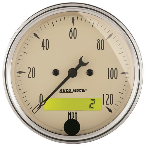 AutoMeter Gauge Speedo. 3-1/8in. 120MPH Elec. Prog. W/ Lcd Odo Antq Beige - 1887 Photo - Primary