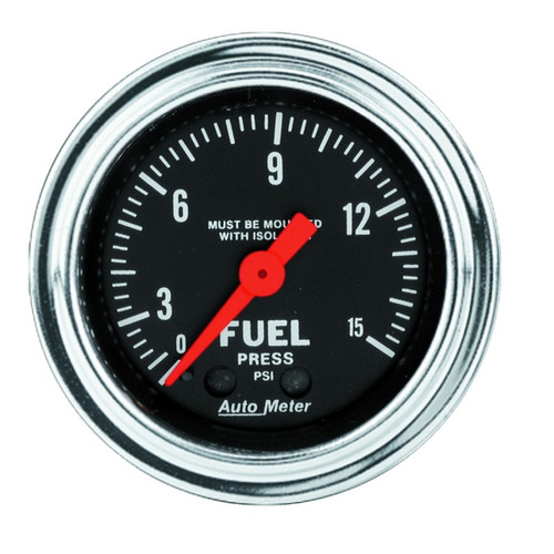 AutoMeter Gauge Fuel Pressure 2-1/16in. 15PSI Mech. W/Isolator Traditional Chrome - 2413 Photo - Primary