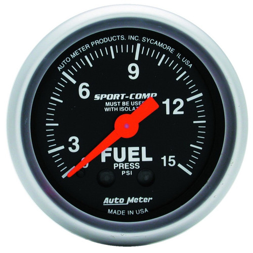 AutoMeter Gauge Fuel Pressure 2-1/16in. 15PSI Mechanical W/Isolator Sport-Comp - 3313 Photo - Primary