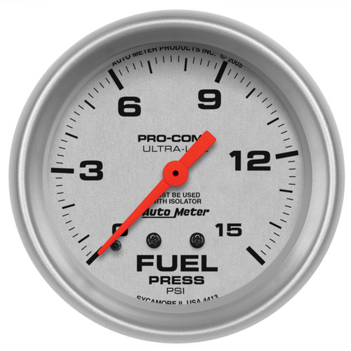 AutoMeter Gauge Fuel Pressure 2-5/8in. 15PSI Mechanical W/Isolator Ultra-Lite - 4413 Photo - Primary