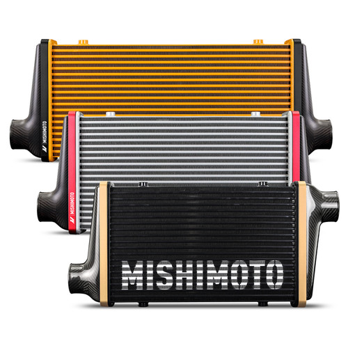 Mishimoto Universal Carbon Fiber Intercooler - Gloss Tanks - 450mm Black Core - C-Flow - BL V-Band - MMINT-UCF-G4B-C-BL Photo - Primary