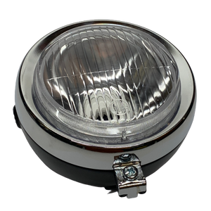 Black 130mm / 5 inch Moped Headlight w/ Chrome Ring Black 130mm / 5 inch Moped Headlight w/ Chrome Ring