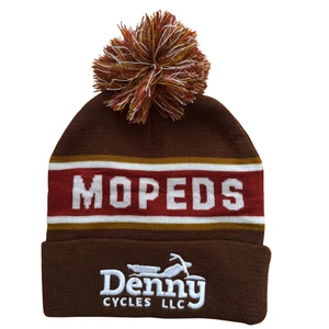 Mopeds Knit Pom-Pom Cuffed Logo Beanie (Chocolate Brown / Rust Orange)
