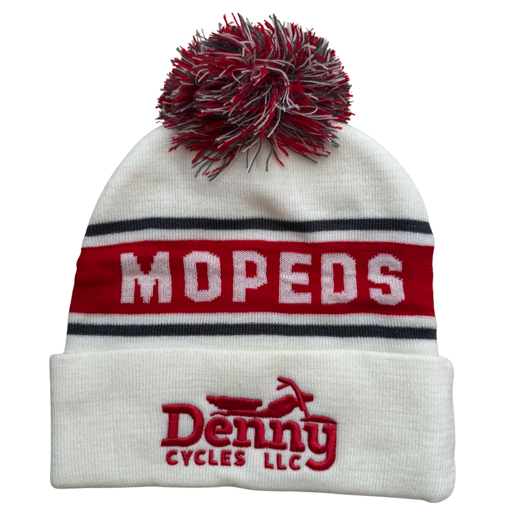 Copy of Mopeds Knit Pom-Pom Cuffed Logo Beanie (Cream / Red)