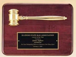 Rosewood Plaque w/Gold Electroplate Metal Gavel (9"x12")