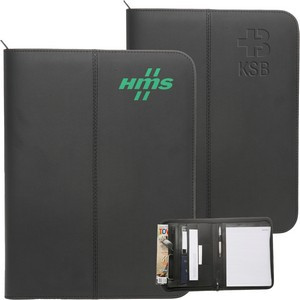 Premium Zippered Leather Portfolio w/ Pen Loop & Two Pockets