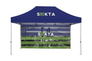 10x15ft Standard Hex Aluminum Frame (40mm post, 1.2mm gauge) w Dye Sublimation Canopy + Full Wall
