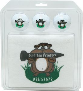 Golf Tournament Gift Pack w/3 Plain White Golf Balls & 1 Golf Towel