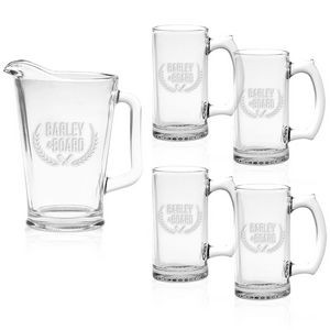 Glass Pitcher & Mug Set - Deep Etched