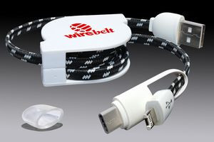 Retract-it Type C LED Lighted 3-in-1 USB Charging Cable for Mobile Devices