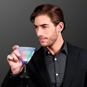 8 Oz. Frosted LED Martini Glass w/ Classy Black Base - BLANK
