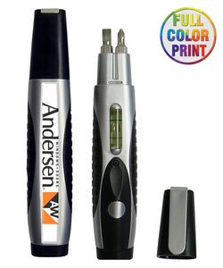 3-in-1 Multi-Tool - Screwdriver - Level and LED Flashlight with Full-Color Dome Logo