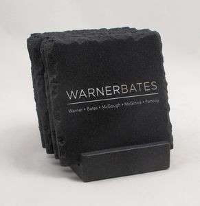 4-Pc Square Chiseled Edge Coaster Set w/Base