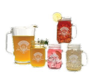 Glass Pitcher & Handled Jar Set - Etched