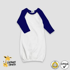 Baby Raglan Sleep Gown w/Mittens White/Navy Premium 100% Cotton- Laughing Giraffe®