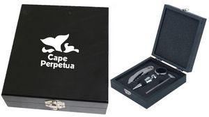 4 Piece Wine Tool Set In Black Wood Case