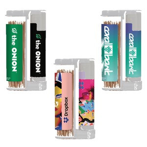Wooden Toothpicks In A Rectangular Flip-Top Duo W/ Spf 15 Lip Balm