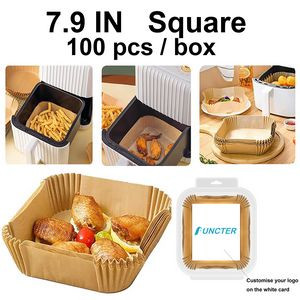 7.9" Square Air Fryer Disposable Paper Liners - 100 Pcs / Box