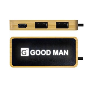Bamboo USB Extension Splitter With Illuminated Colorful Logo