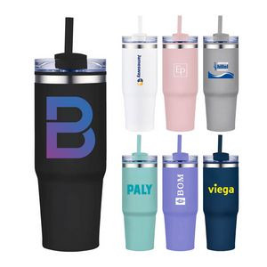 30 oz. Double Wall Stainless Steel Tumbler w/ Lid and Straw