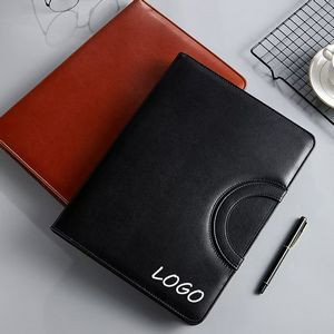 Leather Business Portfolio with Zipper +Solar Calculator