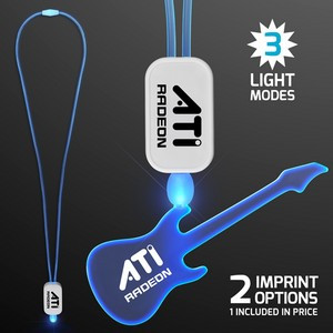 Blue LED Cool Lanyards with Acrylic Guitar Pendants - Domestic Imprint