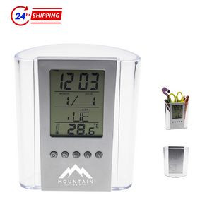 Digital Desk Pen Pencil Holders w/Electronic Clock