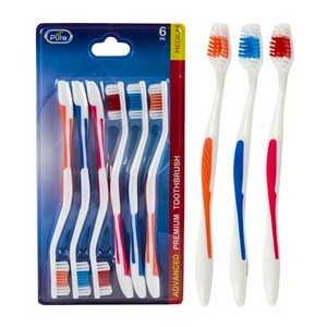 Medium Toothbrushes - Assorted, 6 Pack (Case of 48)