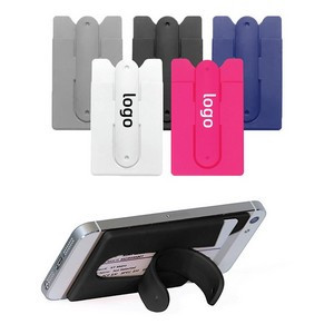 Stick on Silicon Rubber Card Holder with Cell Phone Stand
