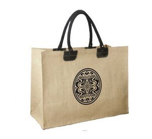 Jumbo Jute Tote with leather accents