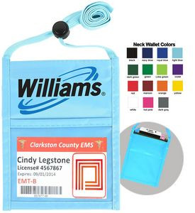 Light Blue One Pocket Event Neck Wallet w/Printed 3/8" Lanyard