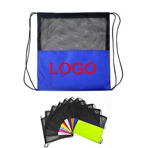 Portable PU Elastomer Translucent Mesh Drawstring Backpack 15''x17''