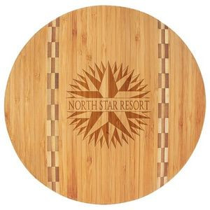 Round Bamboo Cutting Board 11 3/4" With Butcher Block Inlay