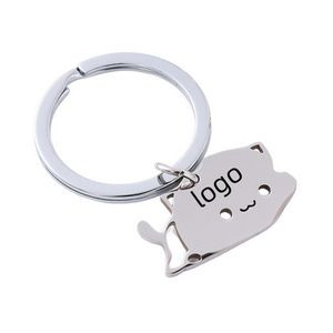 Cat Shape Stainless Steel Keychain