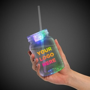 20 Oz. Multi Color Pad Printed LED Mason Jar W/ Straw