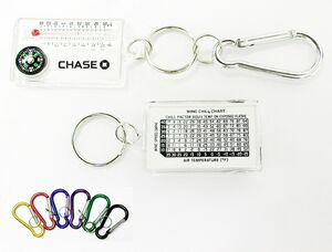 Compass/ Thermometer Keychain with Carabiner & Wind Chill Chart
