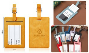 Rectangular Shape PU Leather Luggage Personalizable Travel ID Tag For Travel Business Trip
