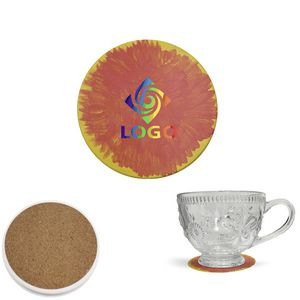 Round Ceramic Stone Coaster w/Cork Base