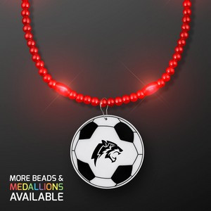Red LED Bead Necklace with Soccer Ball Medallion - Domestic Imprint