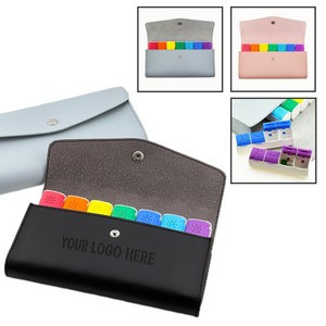 Leather Weekly Pill Organizer w/ Color-Coded Compartments