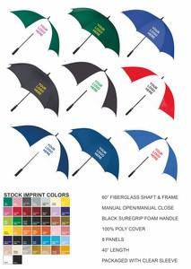 60" Arc Manual Open Fiberglass Shaft & Frame Golf Umbrella